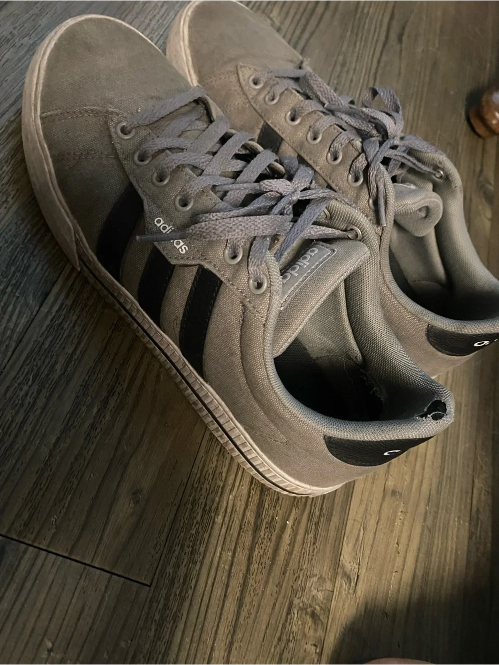 adidas Men’s Gray Sneakers with Black Stripes